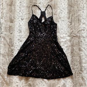 Women’s Black Sequin Open Back Skater Dress